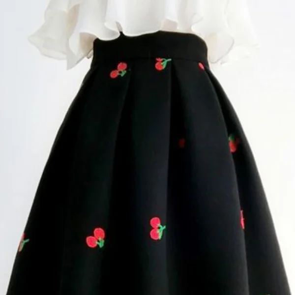 Gonne di lana ricamate Matakawa per le donne a-line autunno inverno elegante Faldas Mujer gonna lunga dolce moda coreana 5