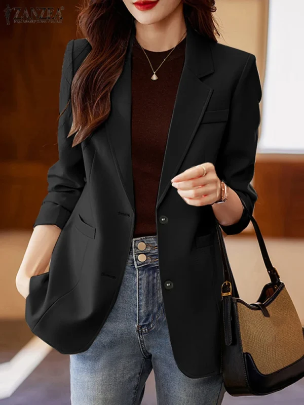 2025 Donna Autunno OL Giacca da lavoro ZANZEA Moda Risvolto Collo Manica lunga Solid Blazer Sottile Outwears Abiti Casual Bottoni Giacche 1