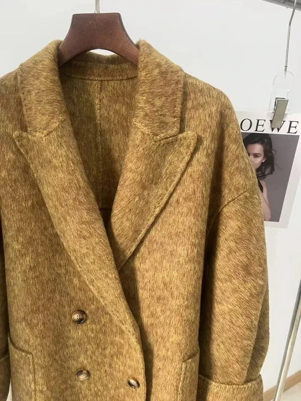 Office Lady Giacche di lana 2024 Autunno e inverno Colletto doppio petto Tasche grandi Cappotti di lana lunghi larghi da donna 4