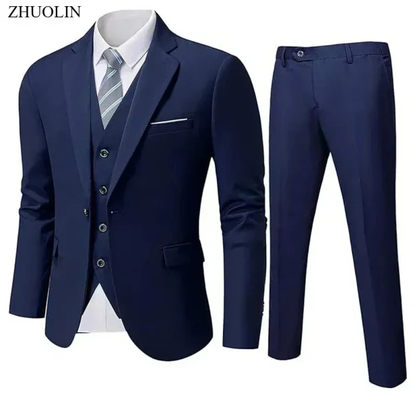 Abito elegante per uomo Matrimonio 3 pezzi 2 set Giacche Gilet Pantaloni Blazer Cappotti slim fit moda completa 2025 Costume classico formale 5