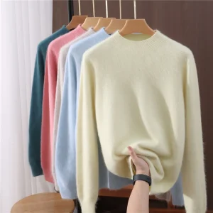 Abbigliamento donna basic Autunno Inverno Maglione Pullover 100% visone Maglione di cashmere Collo mezzo alto Pullover femminile Caldo comfort lavorato a maglia 1