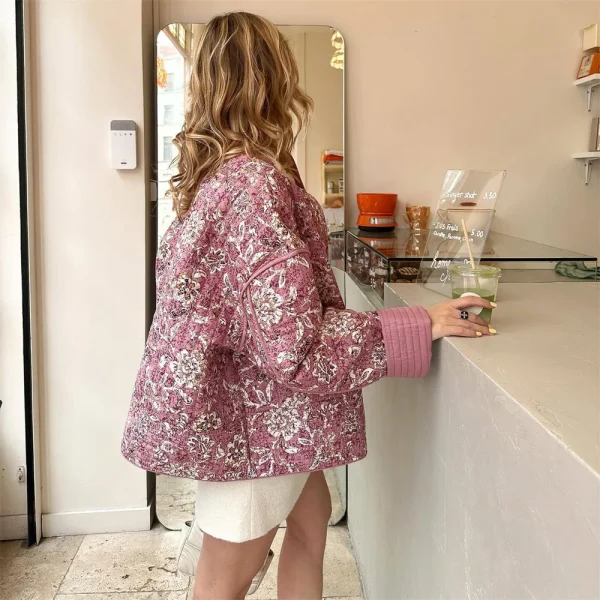 Giacca da donna in cotone stampato allentato e dimagrante a maniche lunghe alla moda e versatile in stile europeo e americano 2024 5