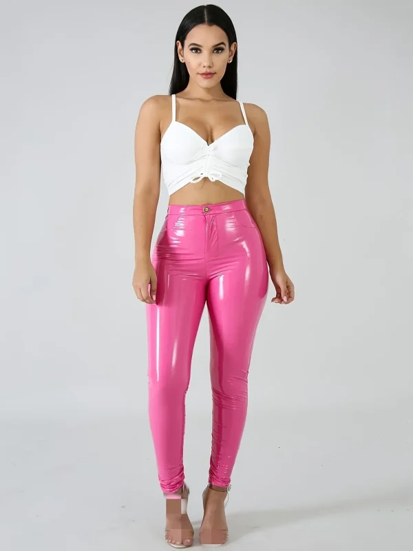 Pantaloni da donna in lattice ecopelle Pu pantaloni push up a vita alta pantaloni skinny matita autunno inverno pantaloni sexy tinta unita femminile 2