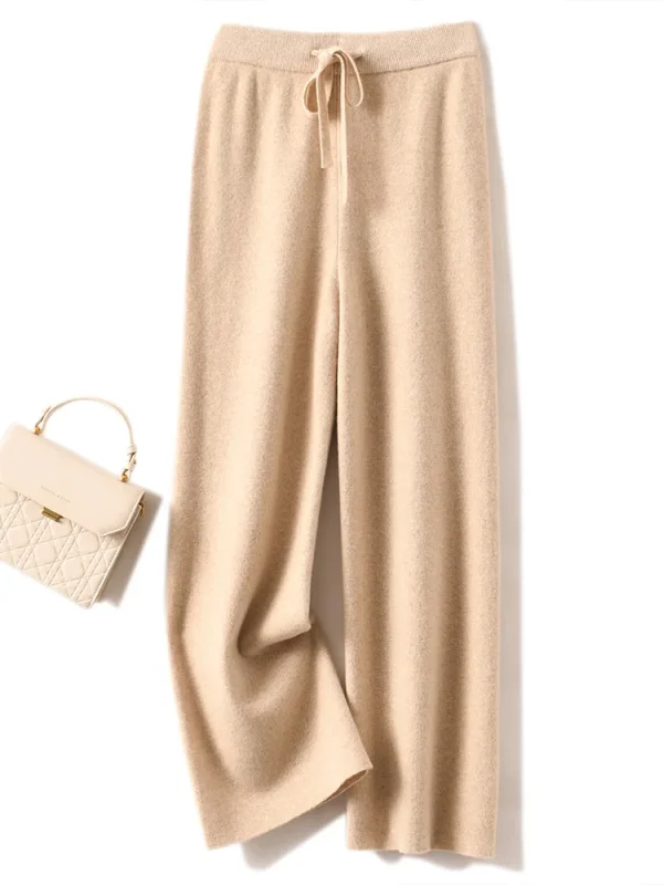 Pantaloni da donna autunno inverno Pantaloni basic morbidi casual con fascia 100% lana merino Maglieria Pantaloni popolari coreani 1