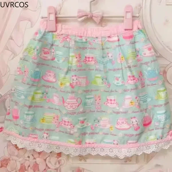 Dolce Lolita Stile Torta Mini Gonne Giappone Donne Kawaii Cartoon Ricamo Arco Gonne a pieghe Y2k Gonna corta da fata Faldas Mujer 5