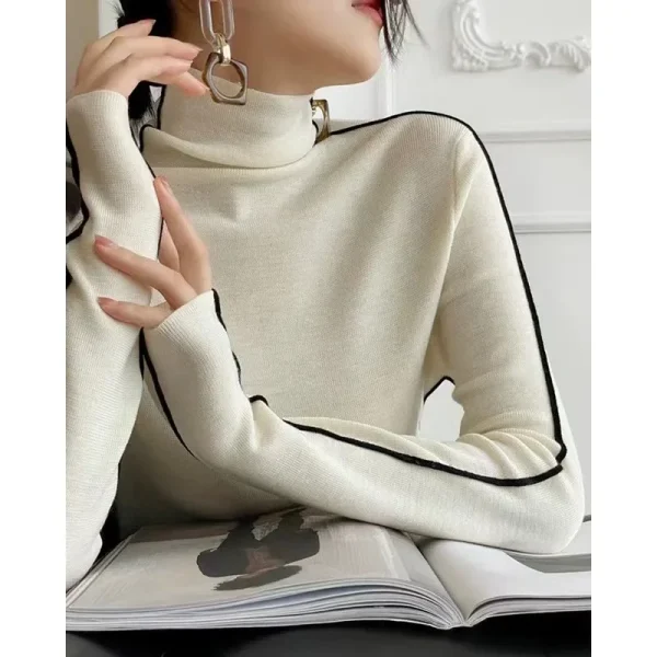 Camicia base in lana ispessita a collo alto da donna Autunno Inverno Maglione con collo alto in pelliccia sintetica Abbigliamento interno Top con sensazione di lusso 4