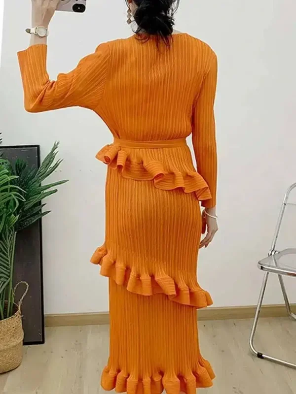 LANMREM Elegante Pieghettato Increspature Vestito Delle Donne Girocollo Cintura Raccolta Vita Abiti di Colore Solido Moda 2025 Primavera Nuovo 2AA3942 4