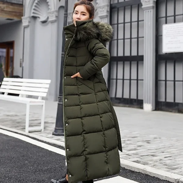 2025 Giacca da donna invernale Moda calda Comoda cintura con fiocco Collo in pelliccia di volpe Abiti Abito lungo Cappotto spesso da donna casual da ufficio 4