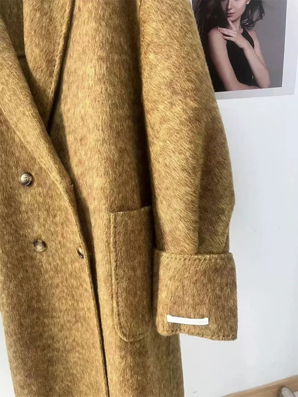 Office Lady Giacche di lana 2024 Autunno e inverno Colletto doppio petto Tasche grandi Cappotti di lana lunghi larghi da donna 3