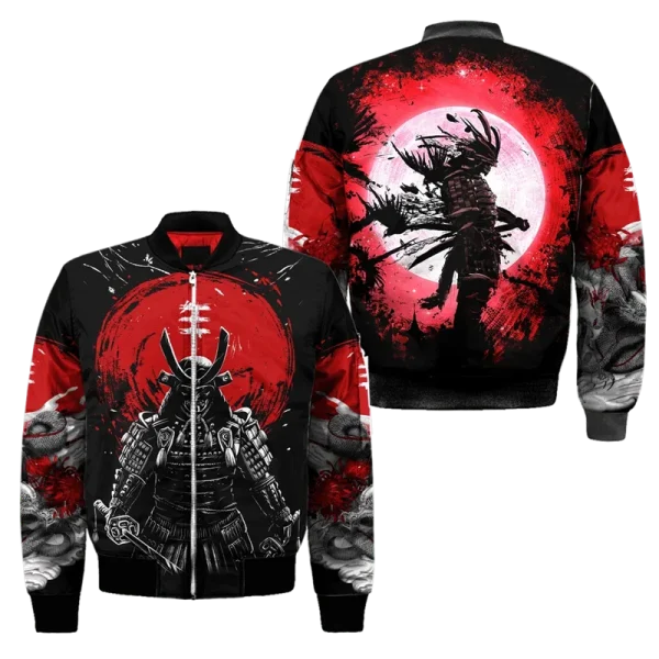 Primavera autunno Mens Bomber Jacket Samurai Oni Mask Tattoo 3D All Over stampato Zip tute Unisex Casual Zipper Jacket abbigliamento 5