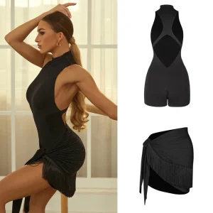 Abiti da ballo latino per donna Top senza schienale Nappe Gonna Abito Adulti Rumba Samba Sala da ballo Abbigliamento da ballo per allenamento professionale 1