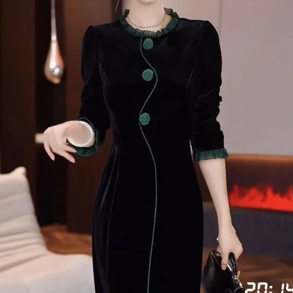 Abito cheongsam madre in stile cinese di fascia alta per l'autunno autunno e inverno Nuovo temperamento Abito slim fit e slim migliorato 1