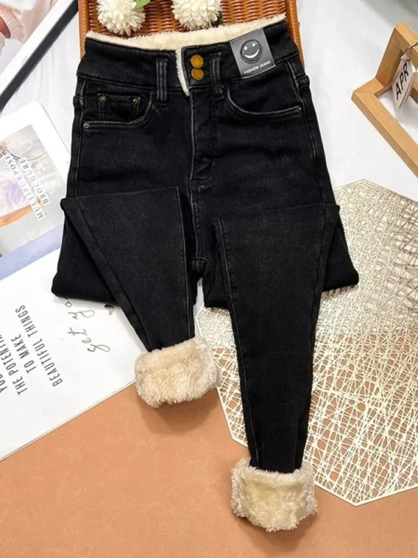Jeans a matita slim in lana d'agnello calda Vaqueros skinny in peluche da donna Pantaloni in denim in pile addensato a vita alta vintage Legging in velluto casual 3