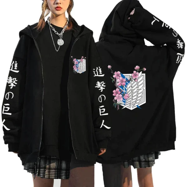 Attack on Titan Trend Felpa con cappuccio con cerniera con stampa grafica Abbigliamento casual da donna alla moda Felpe versatili in pile 4