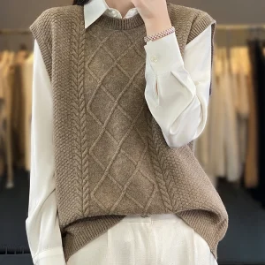 Autunno Inverno delle nuove donne 100% lana merino maglieria gilet pullover Swearter girocollo versatile maglione di base in cashmere 1