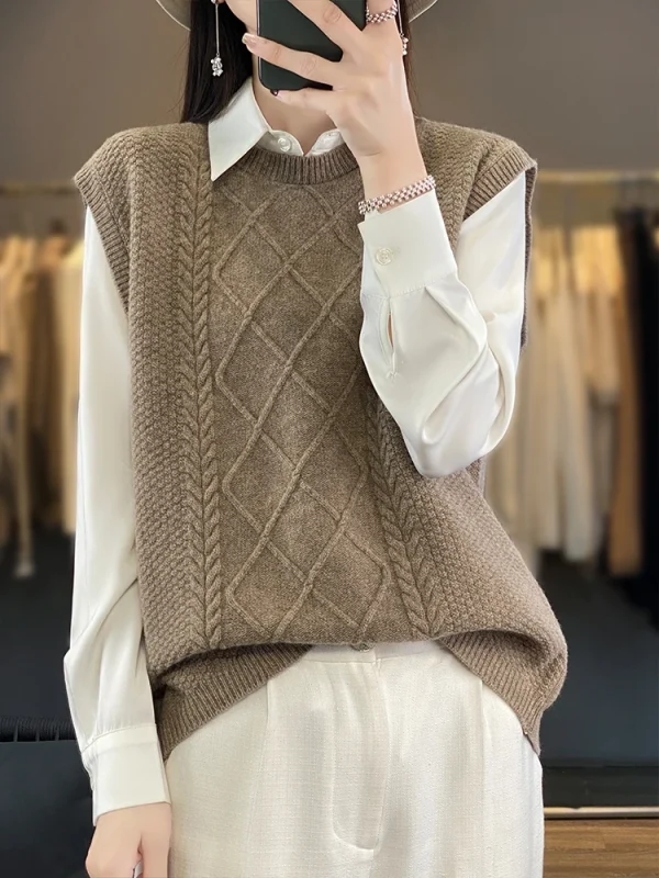 Autunno Inverno delle nuove donne 100% lana merino maglieria gilet pullover Swearter girocollo versatile maglione di base in cashmere 1