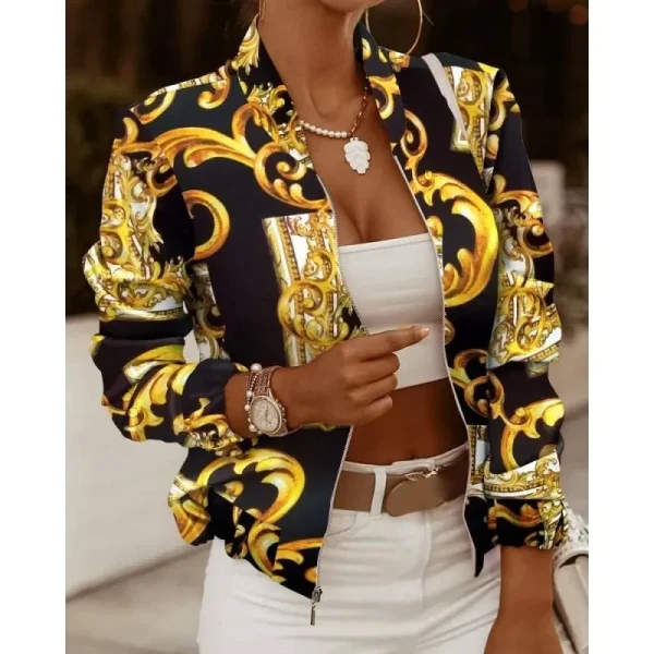 Giacca cardigan con cerniera e collo alto in tinta unita a maniche lunghe da pendolare da donna autunnale e giacca casual stampata alla moda 5