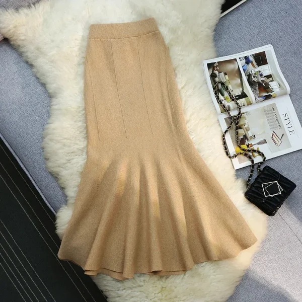 Seoulish 2024 nuovo autunno inverno a vita alta gonne a maglia da donna alla moda tinta unita coreano ufficio signora gonne Casual 4