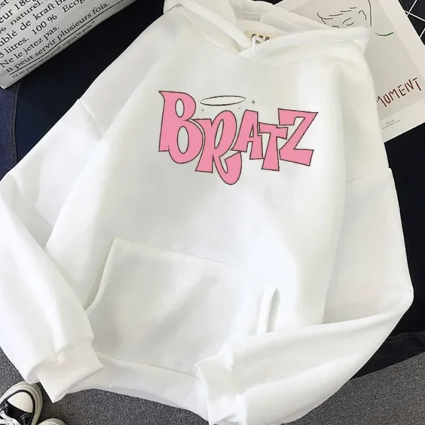 Felpa con cappuccio con stampa di lettere Bratz Autunno Inverno in pile a maniche lunghe Felpa con cappuccio versatile casual unisex Stile streetwear 2