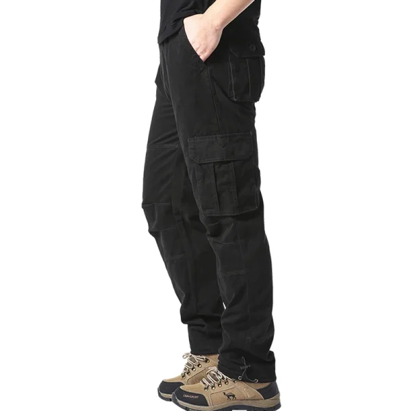 Salopette ampia con tasche grandi Pantaloni tattici da jogging per sport all'aria aperta da uomo Pantaloni da lavoro casual in puro cotone elastico in vita 2
