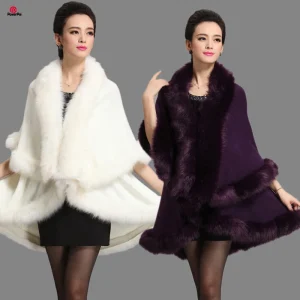 Autunno inverno doppio strato finto per scialle di pelliccia mantello donna maglia Cardigan in Cashmere cappotto elegante abito da festa di nozze mantello Cappa 1