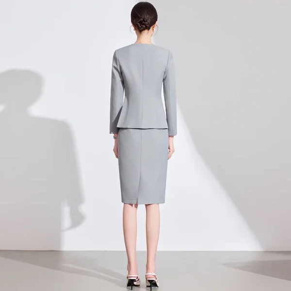 NAVIU Set da 2 pezzi Blazer e gonna corta Nuovo abito da donna elegante autunno monopetto slim da ufficio formale da lavoro 4