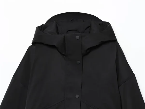 Cappotto da donna 2025 Autunno Nuovo stile Nero Manica lunga con cappuccio Giacca semplice antivento impermeabile Moda casual Versatile 3