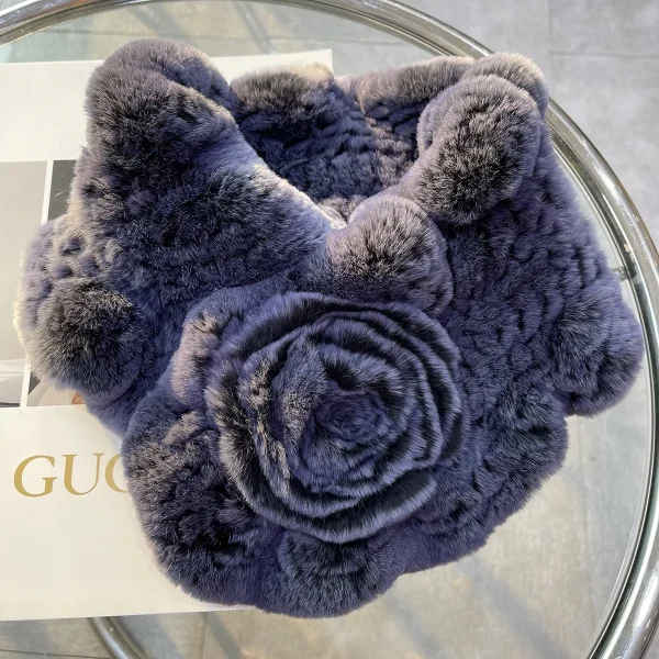 Sciarpa da donna in vera pelliccia di coniglio Rex addensata invernale per colletto da donna Scaldacollo Coprispalle lavorato a maglia 2