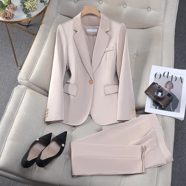NAVIU Abiti viola Donna Nuova primavera autunno Temperamento Moda Slim Giacca a maniche lunghe e pantaloni Office Ladies Abbigliamento da lavoro Nero 5
