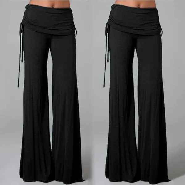 Pantaloni a gamba larga solidi alla moda per le donne pantaloni lunghi da Yoga a vita bassa da donna Casual autunnali pantaloni da ballo larghi con lacci femminili 2
