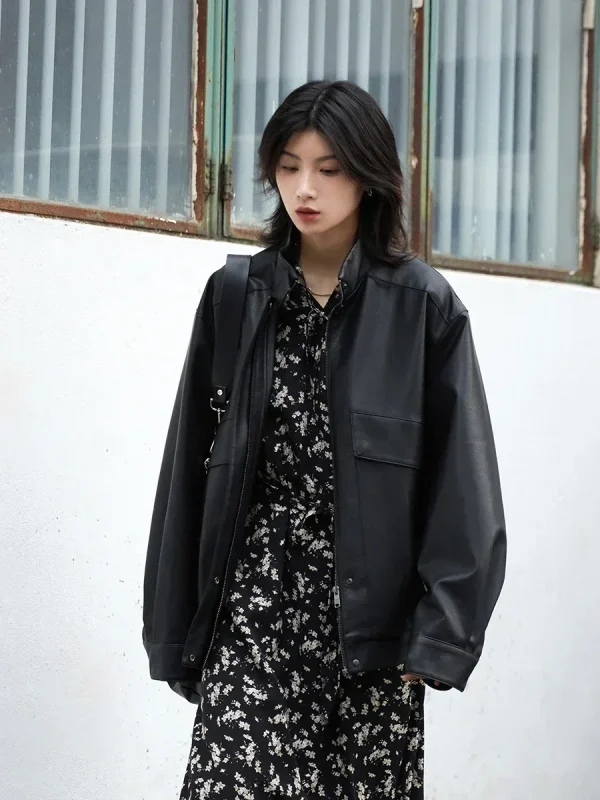 CHIC VEN Giacca da donna a maniche lunghe Solido colletto alla coreana spesso PU Cappotto in ecopelle Top femminile Cappotto trapuntato Autunno Inverno 2024 4