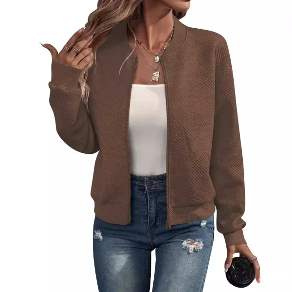 Giacca casual da donna autunno e inverno nuova tinta unita semplice e squisita con cerniera e colletto da baseball 5