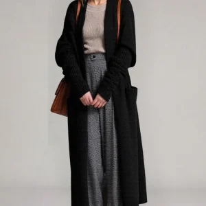 Maglione cardigan lungo lavorato a maglia addensato di nuova moda donna autunno inverno maglione a maniche lunghe cappotto capispalla allentato casual 1