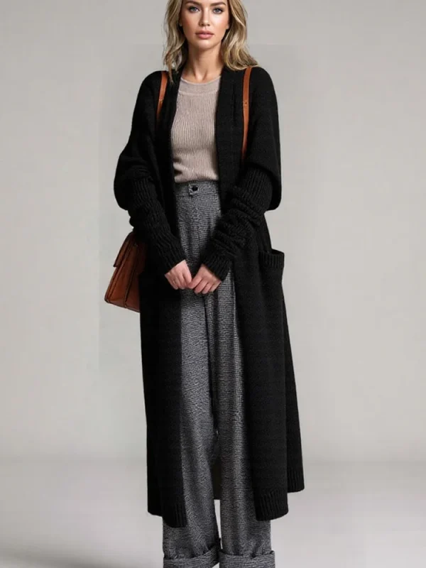 Maglione cardigan lungo lavorato a maglia addensato di nuova moda donna autunno inverno maglione a maniche lunghe cappotto capispalla allentato casual 1