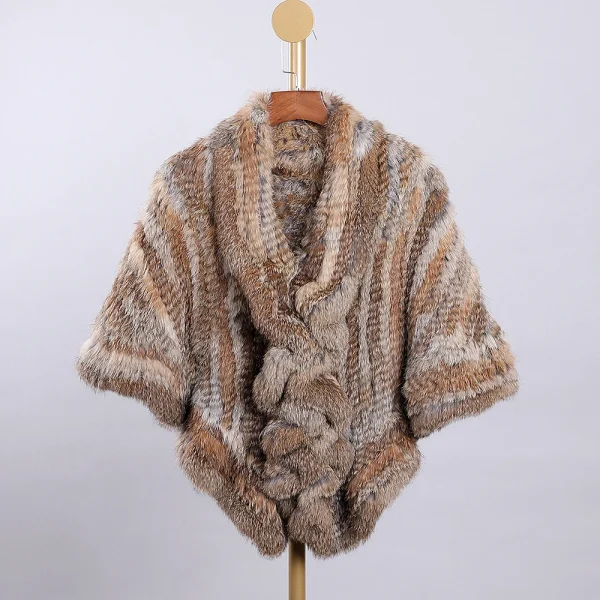 BOONJOVIA Donna Inverno Naturale Vera Pelliccia lavorata a maglia Mantello di Coniglio Inverno Caldo Scialle Pashmina Sera di Nozze Poncho Designer Stola 4