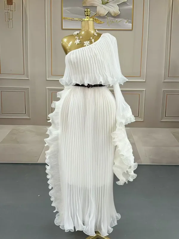 Miyake plissettato 2025 primavera/estate nuovo abito taglie forti, abito da sera elegante sul petto con pieghe realizzate a mano 2