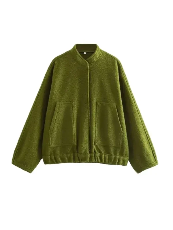 Moda donna con tasche giacca bomber oversize cappotto vintage manica lunga bottone a pressione capispalla femminile top chic 5