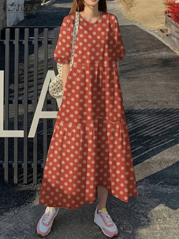 Abiti estivi da donna 2024 ZANZEA moda elegante pois stampati manica corta vestito estivo casual allentato vacanza abiti Sarafans 2