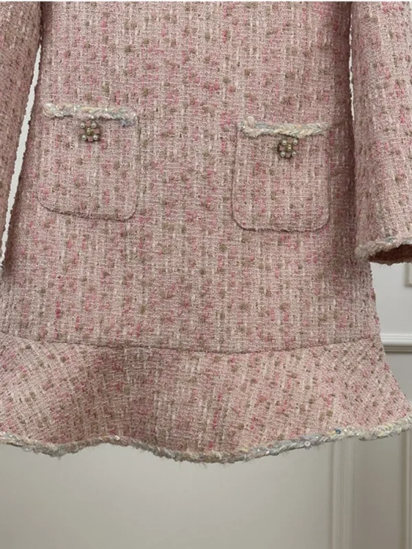 Abito di lana stile rosa delicato con piccola fragranza Abiti di lana a sirena con bottoni di lusso eleganti di fascia alta da donna 5