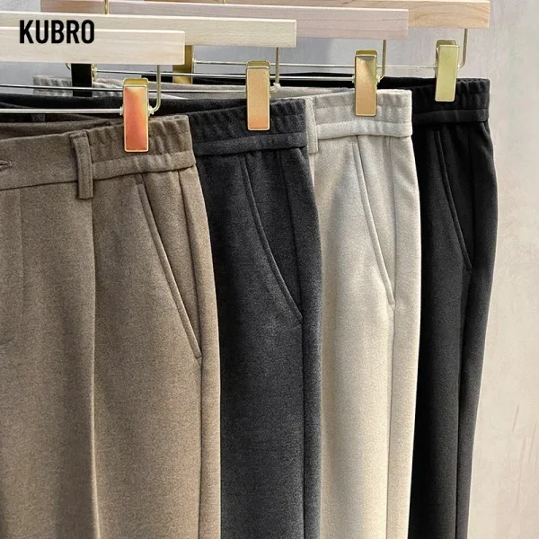 Pantaloni da abito autunno inverno uomo spesso business elastico in vita classico grigio marrone lana pantaloni formali coreani dritti uomo 28-38 3