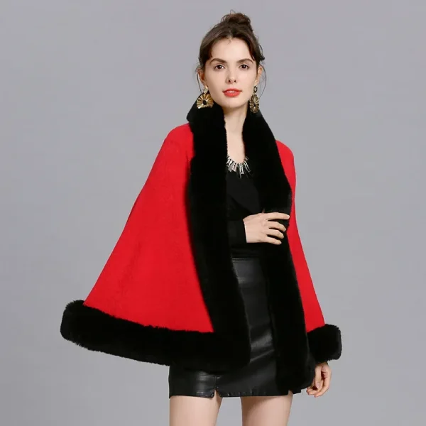 10 colori inverno donna collo in pelliccia di volpe sintetica poncho mantello soprabito grande scialle a pendolo finto cashmere caldo mantello streetwear 5