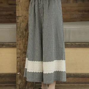 ZANZEA pantaloni a gamba larga da donna pantaloni lunghi con cuciture in pizzo Casual 2024 Pantalon elastico in vita autunnale pantalone corto scozzese Vintage 1
