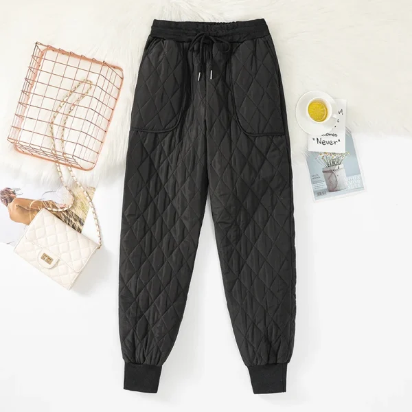 Pantaloni da jogging invernali in cotone ultraleggero 4XL Pantaloni da jogging larghi caldi casual da donna Pantaloni capris a vita alta spessi 3