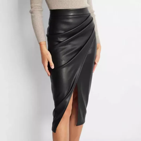 Novità nella gonna in pelle PU da donna 2024 Autunno Inverno Office Lady a vita alta con cerniera a pieghe gonne aderenti gonna sexy femminile 4
