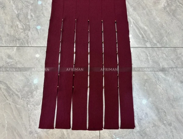 Abito da donna lungo con spacco in maglia elasticizzata scavata impreziosito da donna 6