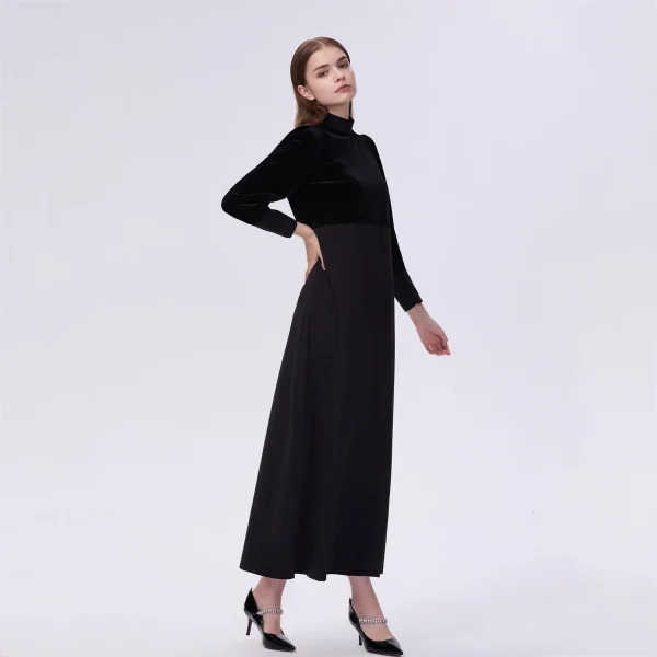 AP 2025 Nuovo arrivo donna autunno velluto patchwork abito elegante signora maxi abito moda 2