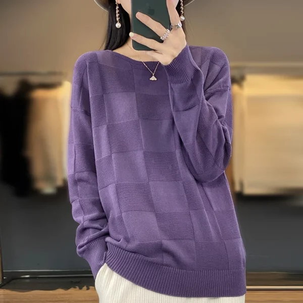 Autunno Inverno Nuove Donne 100% Cotone Morbido Maglione Colletto Rotondo Modello Quadrato Pullover Allentato Moda Maglieria Casual Base Top 4