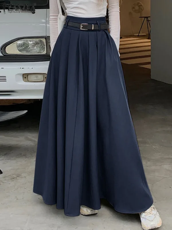ZANZEA donna vita alta Jupe2024 primavera Vintage ufficio Falda moda coreana gonna a pieghe altalena vacanza allentata Maxi gonna solida 2