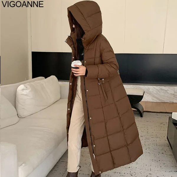 VigoAnne 2025 Coreano Casual Con Cappuccio Imbottiture Cappotto Lungo Delle Donne Solido Tasca A Maniche Lunghe Inverno Giacca Allentata Della Signora di Spessore Caldo Outwear 5