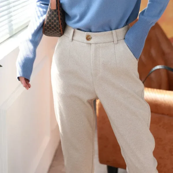 Pantaloni Harem slim fit a vita alta da donna Autunno Inverno Nuovo stile Pantaloni a sigaretta larghi casual con motivo a quadretti in tweed 2